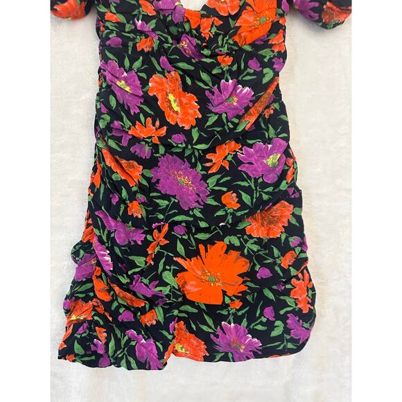 NWT Zara Ruche Mini Dress L Bodycon Floral Festival Party Club - Picture 2 of 9